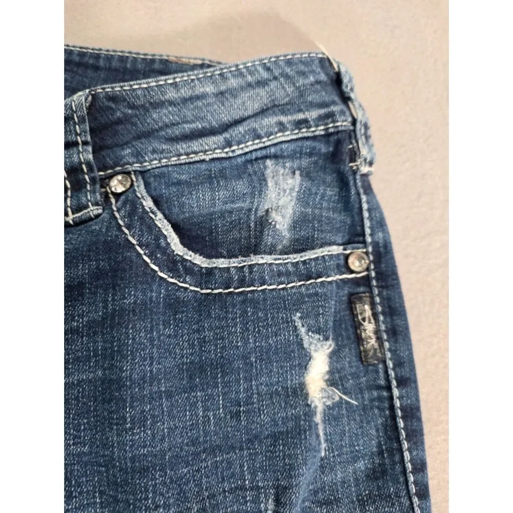Silver Jeans Co Womens 14 32 Suki Surplus Bootcut Distressed Sequin Jeans
